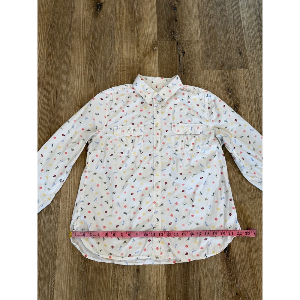Talbots Insect Floral Print Button Down Shirt Womens M White Ladybug Bee Cotton - Picture 6 of 9
